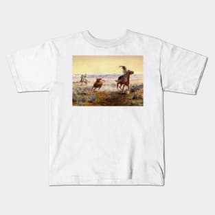 “On the Pond” by Charles M Russell Kids T-Shirt